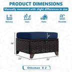 Vista Vibe 2 Pieces Patio Wicker Ottomans, Luxurious Footstools, Outdoor Small Footrest, Wicker Furniture with Removable Cushions,All-Weather PE Rattan, Garden, Backyard, Porch(Brown/Navy)