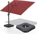 9' X 12' Cantilever Patio Umbrella with Base Included 360°Rotation Rectangular Outdoor Large Offset Umbrellas Heavy Duty Windproof for Garden Deck Pool, Red