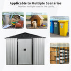 4x8 FT Outdoor Storage Shed, Metal Garden Shed with Frame Floor, Outside Tool Shed with Window, Waterproof Storage Building with Lockable Sliding Doors & Sloped Roof for Backyard, Patio, White+Black