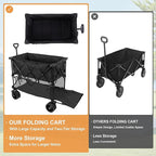 Collapsible Foldable Camping Wagon, Extra Large Capacity 480LBS Utility Cart, All Terrain Heavy Duty Beach Cart with Wheels & Storage Pockets, Portable Wagon for Outdoor Shopping Picnics