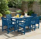 Ciokea HDPE Outdoor Dining Set 7-Piece Patio Table and Chairs with Umbrella Hole, All-Weather Patio Dining Set for 6, Durable Patio Furniture Set for Backyard, Garden, Lawn & Poolside, Navy Blue