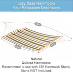 Lazy Daze Hammocks 12FT Quilted Fabric Hammock with Pillow, Double 2 Person Hammock with Spreader Bar for Outdoor Outside Patio Garden Yard Pool Beach QFH014