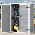 DWVO 49 Cuft Outdoor Tall Storage Shed with 2 Shelves, Weatherproof Vertical Tool Shed with Floor & Lockable Doors, Sturdy Double-Wall Plastic Cabinet for Garbage Cans and Garden Equipment (Gray)