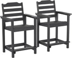 OTSUN Tall Adirondack Chairs Set of 2 with Connecting Tray, 24 inches HDPE Bar Height Outdoor Chairs, All Weather Resistant for Balcony, Porch, Kitchen (2 PCS, Black)