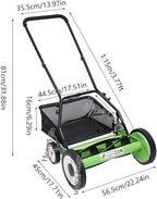 16-Inch Manual Reel Lawn Mower 9 Adjustable Heights 4-Wheel Push Mower for Large Lawns No Gas/Charge, Lightweight & Quiet Grass Cutter