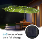 GREEN PARTY 15 ft Rectangle Patio Umbrella with Solar Lights and Base Included, Double-Sided Market Table Umbrella with Crank, Large Outdoor Umbrellas for Patio Poolside Garden Backyard, Lime Green