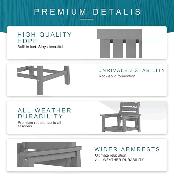 7 Piece Patio Dining Set with 11ft Patio Umbrella (Cream-White), 7 Gray Outdoor HDPE Dining Set with 6 Chairs + 1 Large Table, for Market, Pool, Garden, Backyard, Deck