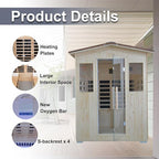 Outdoor Infrared Sauna 4 Person, Spruce Wooden Large Sauna 2600W 240V Heaters Panels With Lcd Display Control Multi Color Light Strip Bluetooth Speaker Oxygen Bar(59.06*47.24*81.89 inch Spruce)