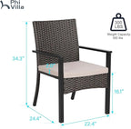 PHI VILLA Outdoor Wicker Chairs Set of 6, Rattan Covered Metal Armchairs with Removable Cushion, Heavy Duty Furniture Set for Patio, Deck, Porch, Yard