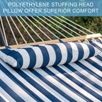 Lazy Daze Hammocks 12FT Quilted Fabric Double Hammock with Spreader Bars and Detachable Pillow, 2 Person, 450lbs Capacity, Blue White