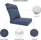 Covers & All Olefin Rectangle High Back Chair Cushion, 420 Denier Supportive Foam Seat and Poly Fill Back Outdoor High Back Chair Cushion, Water and for Patio High Back Chair Cushions