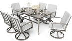 HAPPATIO 7 Piece Patio Swivel Dining Set, Aluminum Outdoor Dining Set for 6,Dining Table and Chairs Set, Patio Dining Furniture with Aluminum Table, Swivel Chairs and Washable Cushions (Gray)