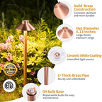 Gardenreet Brass Copper Low Voltage Path Lights, Landscape Pathway Light, 12V LED Outdoor Bronze Hat Top Walkway Lamp for Driveway Yard Garden with 3W 270LM 4000K G4 Bulb 4 Pack