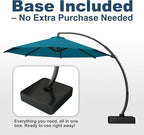 11FT Cantilever Umbrella with Base Large Curvy Outdoor Aluminum Offset Umbrella w/ 360° Rotation, UV Resistant Canopy for Patio, Garden, Backyard, Lake Blue