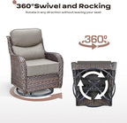 Rilyson Wicker Outdoor Patio Furniture Set - 5 Piece Patio Conversation Sets with Swivel Rocker Chairs, Ottomans and Sofa, 6 inch Cushions, Waterproof Wicker, for Porch Deck Brown/Beige