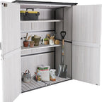 GUTINNEEN Outdoor Storage Shed with Metal Frame,Wooden Tool Cabinet with Adjustable Shelfs, House Garden Shed for Backyard Garden Patio Lawn