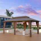 12'x20' Hardtop Gazebo, Outdoor Aluminum Frame Galvanized Steel Double Roof Pavilion with Netting and Shaded Curtains, Permanent Metal Pergolas for Patio, Backyard, Deck and Lawns.
