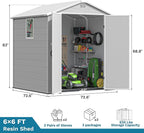 Devoko 6x6 FT Plastic Outdoor Storage Shed - Lockable Resin Tool Shed with Window & Floor - Easy Assembly for Garden, Backyard, Light Gray