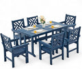 7 Piece HDPE Outdoor Dining Set for 6, Patio DHPE Furniture Set with Umberlla Hole, Weather Resistent Outdoor Table and Chairs for Garden, Poolside, Backyard, Deck, Blue