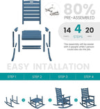 SERWALL Outdoor Rocking Chair Set of 2, Oversized Rocking Chair with Footboard for Adults, HDPE All Weather Resistant Rocking Chairs for Patio, 350lbs Weight Capacity, Navy