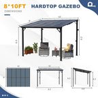 MEISSALIVVE 8' x 10' Wall Mounted Lean to Metal Awnings with Sloped Roof, Outdoor Patio Gazebo Awning for Backyard, Deck, Black
