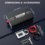 New Upgraded 3000 Watts Pure Sine Wave Inverter, 12V DC to 110V AC Power Inverter with 4 AC Outlets, USB Port, Type-C Port for Truck, Vehicle, Power Outage, Remote Control with LCD Screen