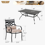 Sophia and William Outdoor Patio Dining Set for 6, Outdoor Table and Chairs, Removable Seat Cushions, 60" Black Patio Dining Table