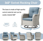Wicker Rattan Patio Furniture Set - 7 Pieces Outdoor Couch with Swivel Chairs, Ottomans and Coffee Table for Deck, Poolside, Backyard - Light Grey/Light Blue