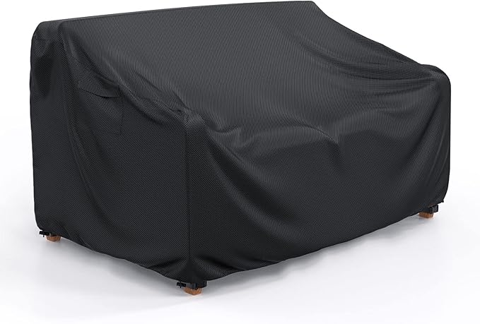 Patio Sofa Cover Waterproof, Heavy Duty 2-Seater Outdoor Couch Cover Patio Furniture Covers with Air Vent and Handles, 60" L×42" D×30" H, Black