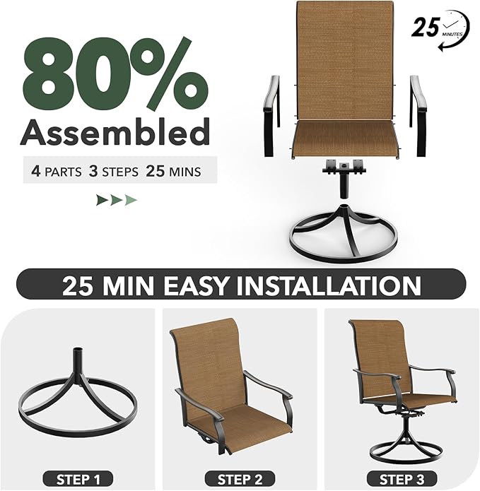 7-Piece Outdoor Dining Set, 58'' Round Table with 6 Swivel Chairs All Weather Furniture Set - Brown Style1
