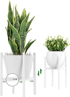 EKNITEY Adjustable Plant Pot Stand: Indoor Outdoor Modern Flower Holder Metal Plant Rack Organizer Planter Stand for Garden Patio Corner Bathroom Living Room Balcony Home Office (White)