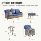 9 Pieces Patio Furniture Set Outdoor Sectional Sofa Couch with Rocking Swivel Chairs 5" Deep Seat Chairs, Modern Wicker Rattan Conversation Set, Blue/Gray Wicker
