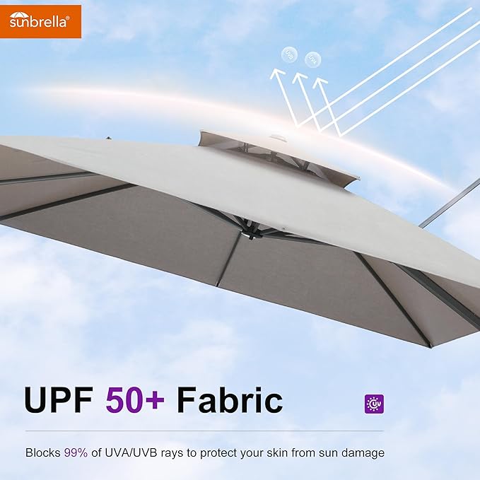 PURPLE LEAF Patio Umbrella with Base Included 10' X 13' Outdoor Cantilever Umbrella Large Rectangle Double Top Heavy Duty Offset Umbrella with 360-Degree Rotation for Pool Garden Deck Cast Ash