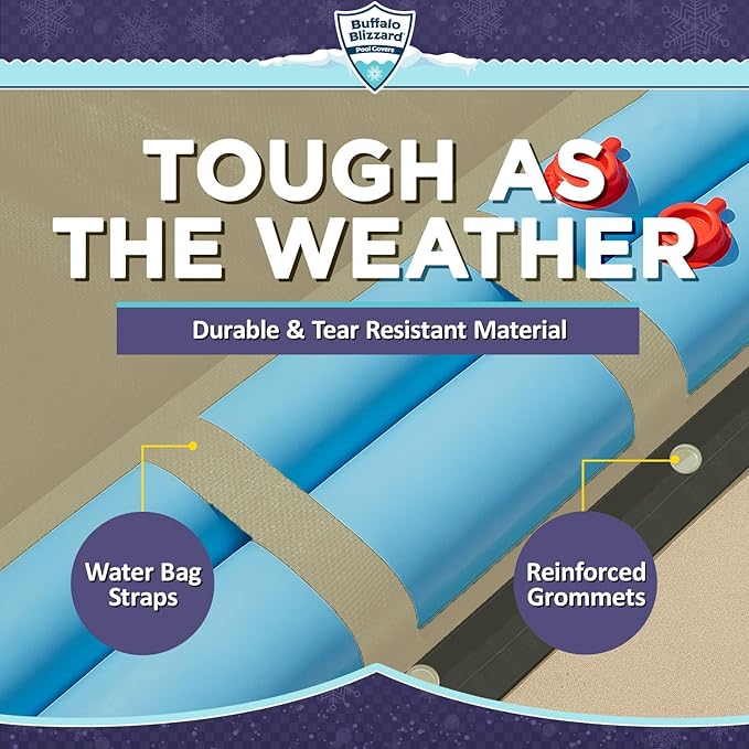 Buffalo Blizzard Supreme Plus 16 ft x 32 ft Rectangular Winter Pool Cover | Tan/Silver | Heavy Duty for Above Ground Swimming Pools | Easy Install | Cold & UV Resistant | Seasonal Debris Protection