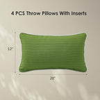 Decorative Outdoor Water Repellent Throw Pillows with Inserts, Set of 4, 20" x12" Pillows for Patio, Backyard, Bed, Couch, and Patio Furniture, Lawn Green