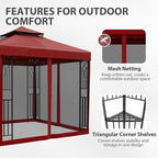 EAGLE PEAK 8x8 Patio Gazebo with Mesh Netting, Double Roof Outdoor Pavilion with Corner Shelves for Lawn, Deck, Garden and Backyard, Red