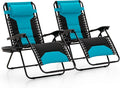MAISON ARTS Oversized Padded Zero Gravity Chairs Set of 2, Folding Patio Lounge Chair, 28" Wide Seat Anti Gravity Recliners for Outdoor Lawn Camping Poolside Yard, Support 400lbs, Aqua