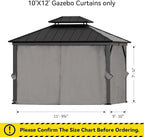 Gazebo Curtain Replacement Universal 4-Panel Sidewalls 10' x 12', Outdoor Gazebo Privacy Curtains with Zipper, Replacement for Patio Canopy, Garden, Backyard, Grey (Curtain Only)