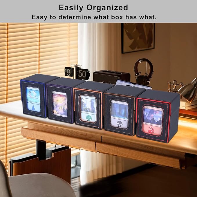 AFIING MTG Deck Box for Commander Display,Card Deck Case Fits 100 Double Sleeved Cards, Magic Commander TCG Card Storage Box with 2 Dividers,Dice Bag and 1 Toploader(Black/Orange)