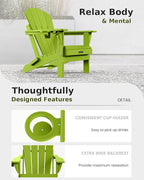 MUCHENGHY Folding Adirondack Chairs Set of 4, Patio Chairs, Lawn Chairs, Outdoor Chair, Adirondack Chair Plastic, Fire Pit, Weather Resistant with Cup Holder for Deck, Backyard, Garden(Lemon Green)