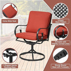 MELLCOM Patio Swivel Chairs Set of 2, Heavy Duty Outdoor Dining Chairs with Thickened Cushions, Metal Patio Chairs Gentle Rocker for Outside, Backyard, Red
