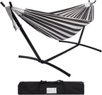 Hammock with Stand for Outside, Heavy Duty Space Saving Steel Stand with 450 lb Capacity,Double Hammock with Portable Carrying Bag, Hamacas para Adultos for Outdoors, Patio, Garden, Yard