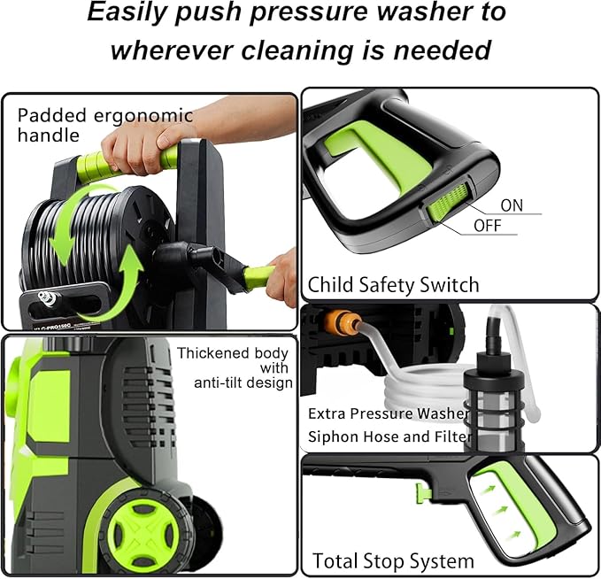 2025Upgraded Pressure Washer 5000PSI with Adjustable Touch Screen 8 Level, 34" Tall, 4 Quick Connect Nozzles,Inlet Hose&Filter&500mlFoam Cannon for Cars/Fences/Driveways/Home Cleaning,Yellow