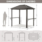 ABCCANOPY 6x8 Grill Hardtop Gazebo - Outdoor Permanent Barbecue Gazebo with Galvanized Steel Roof, Aluminum BBQ Canopy with Shelves for Patio, Lawn, Garden (Single Roof, Gray)