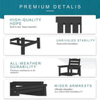7 Piece Patio Dining Set with 11ft Patio Umbrella (Teal), 7 Black Outdoor HDPE Dining Set with 6 Chairs + 1 Large Table, for Market, Pool, Garden, Backyard, Deck