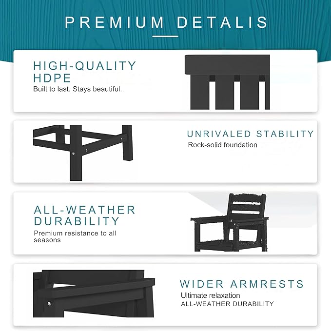 7 Piece Patio Dining Set with 11ft Patio Umbrella (Red), 7 Black Outdoor HDPE Dining Set with 6 Chairs + 1 Large Table with 2" Umbrella Hole, for Market, Pool, Garden, Backyard, Deck