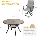 VICLLAX Patio Dining Set for 6, 7 Pieces Outdoor Furniture Includes 47.2" Round Patio Table with Umbrella Hole and 6 Outdoor Swivel Chairs for Lawn Garden, Grey Wood Grain Tabletop and Grey Fabric