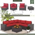10 Pieces Outdoor Patio Furniture Set Outdoor Furniture Patio Sectional Sofa Conversation Sets w/ETL Approved 45" Gas Outdoor Fire Table & Coffee Table, Swivel Rocking Chair (Red)