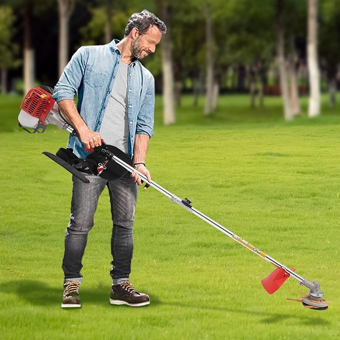 26CC Weed Wacker, 650W Gasoline Grass Trimmer, 8500R/Min Lawn Brush Cutter, 2-Stroke Cordless Garden Mower with Grass Baffle & Funnel for Lawn Pond Side Weed Removal Landscaping