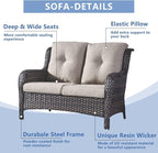 HUMMUH 6 Pieces Outdoor Patio Furniture Set Wicker Swivel Patio Chairs with Ottomans 2 Seater Outdoor Sectional Sofa/Patio Loveseat with Coffee Table